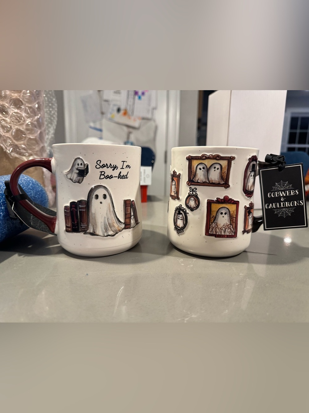 White Ghost-Themed Ceramic Mug - Cute Boo-ked Design set of 2